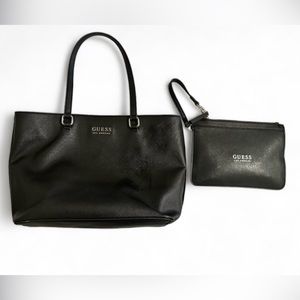 BLACK GUESS LOS ANGELES TOTE BAG WITH ITS POUCH